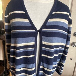Arrow Women's Navy and Cream Striped Cardigan